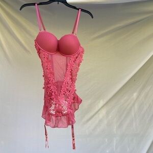 Unbranded Negligee Pink Floral Padded Cups, Size Large